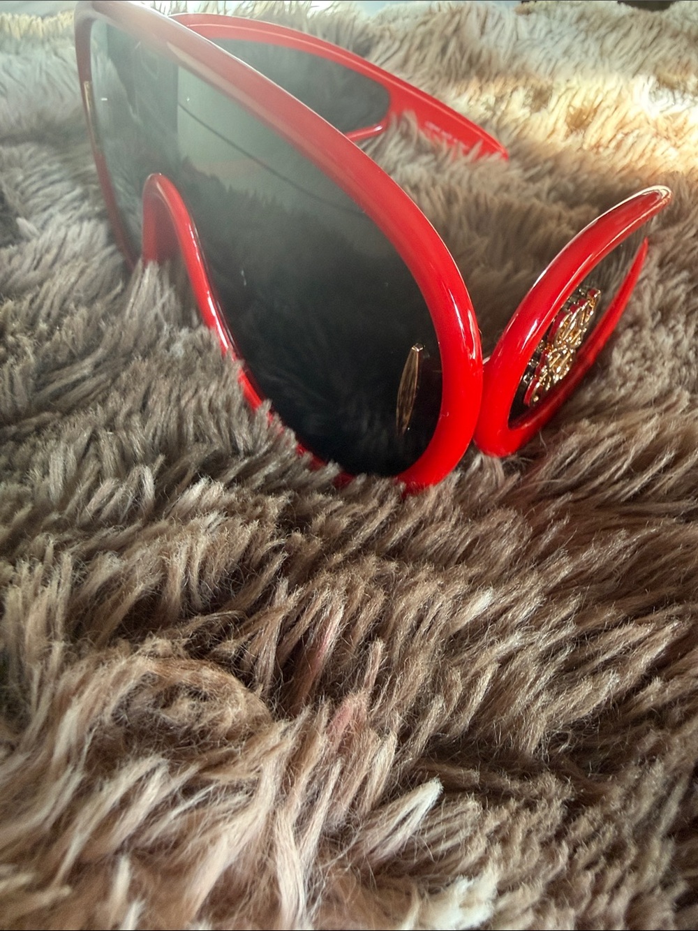 Red Women's Oversized Fashion Sunglasses - Gold Accent
